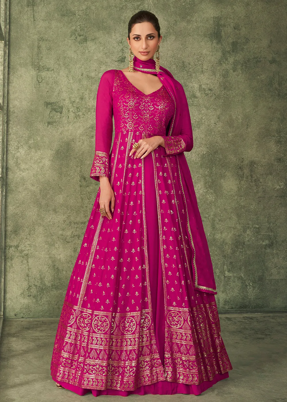 Lehenga Style Marvelous Pink Front Slit Anarkali Suit