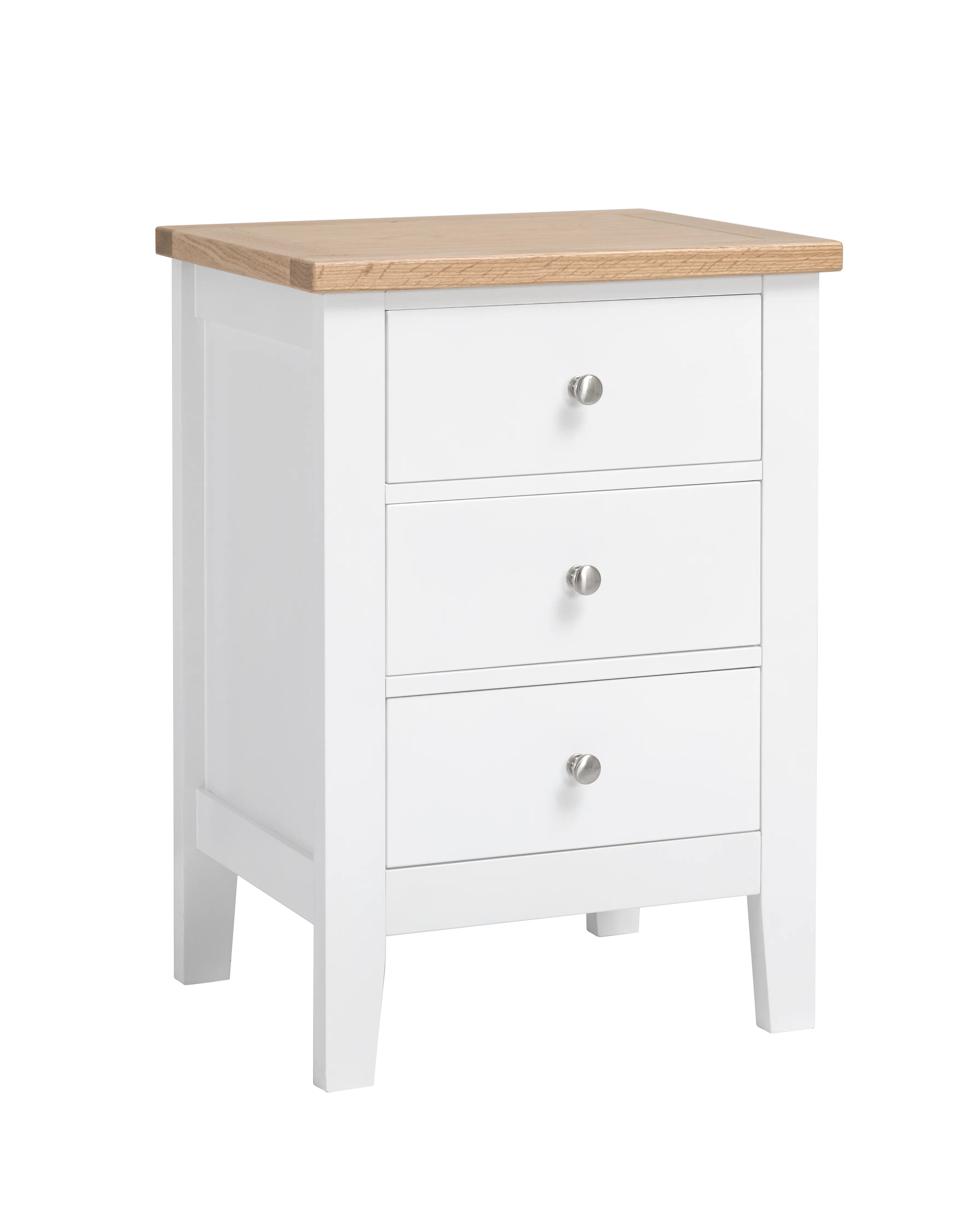 Leines 3 Drawer Bedside Chest in Classic White & Oak