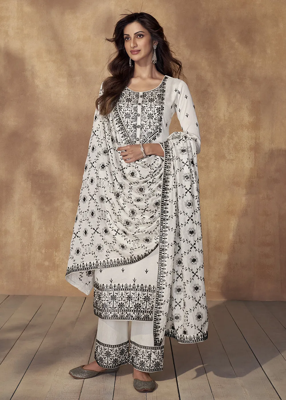 Marvelous White Sequins & Thread Work Festive Salwar Suit