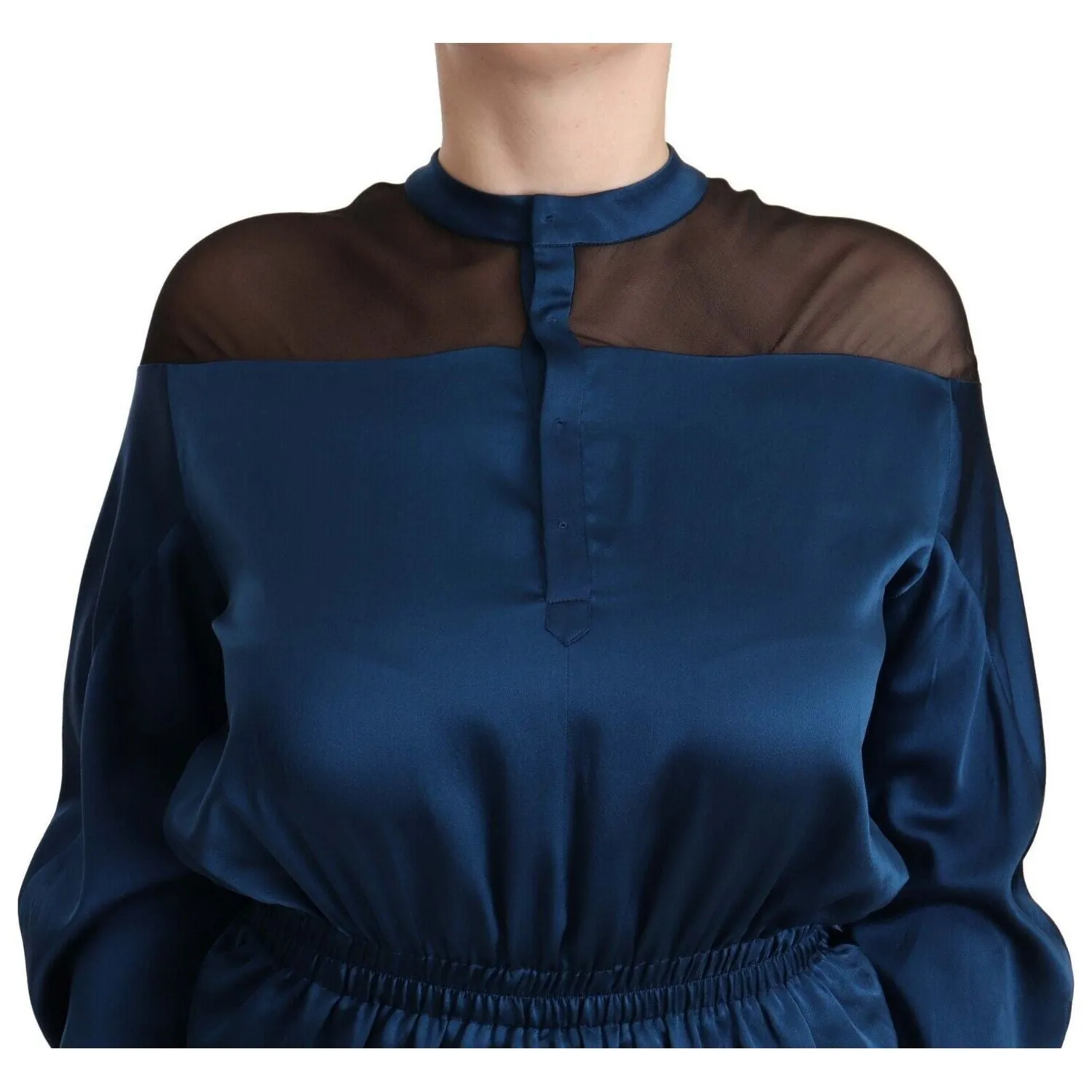 Masha Ma Elegant Crew Neck Silk Blouse in Blue