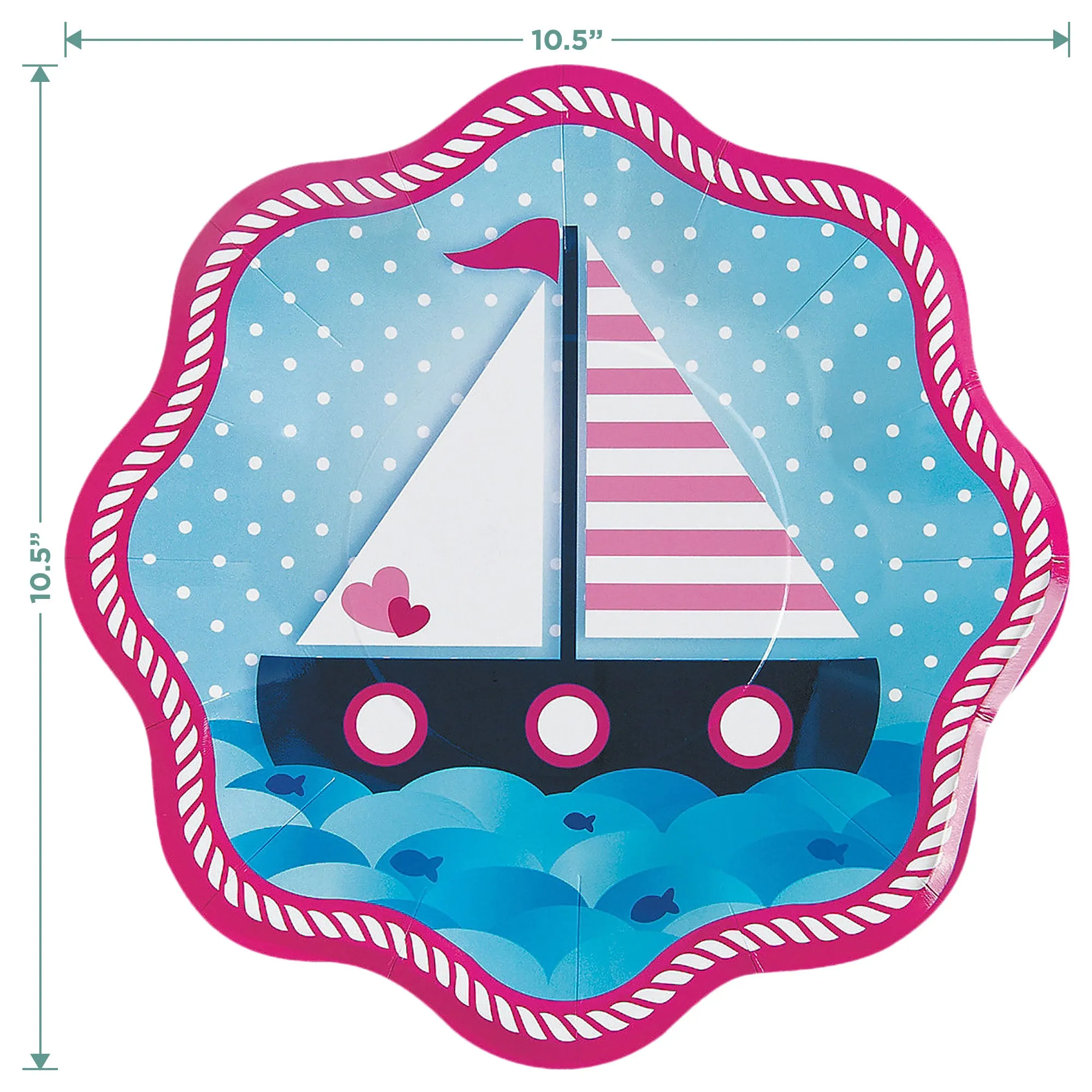 Nautical Girl Pink and Navy Paper Dinner Plates and Sail Away Luncheon Napkins (Serves 16)