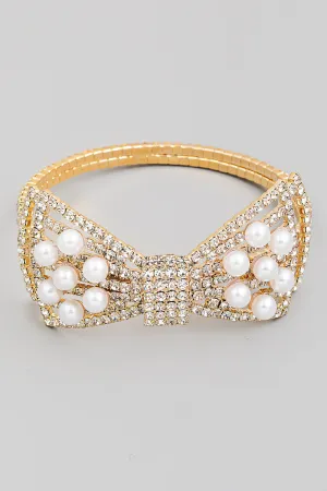 Pave Pearl Rhinestone Bangle Bracelet