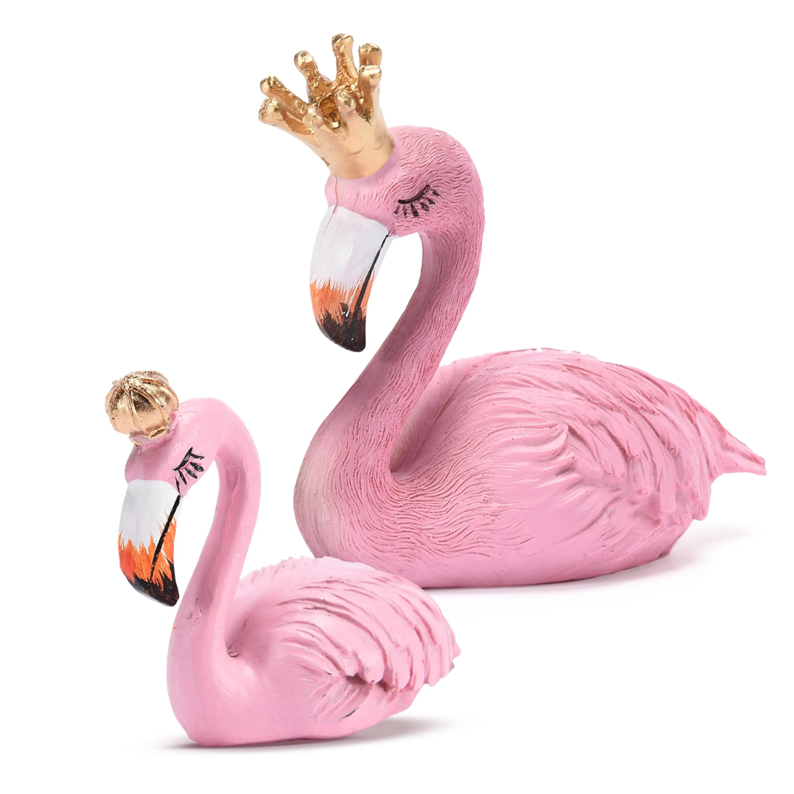 Pink Flamingos With Golden Crown - Pink Miniature Flamingo Figurines In 2