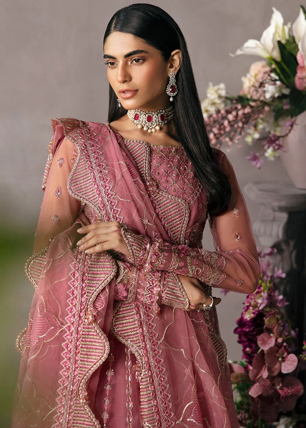 Pink Pakistani Lehenga - Afrozeh La Fuchsia Formals '23 - SALMON