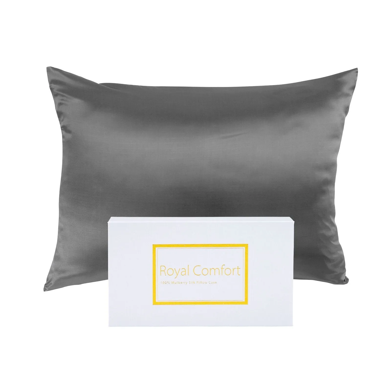 Royal Comfort Mulberry Soft Silk Hypoallergenic Pillowcase Twin Pack 51 x 76cm 51 x 76 cm Charcoal