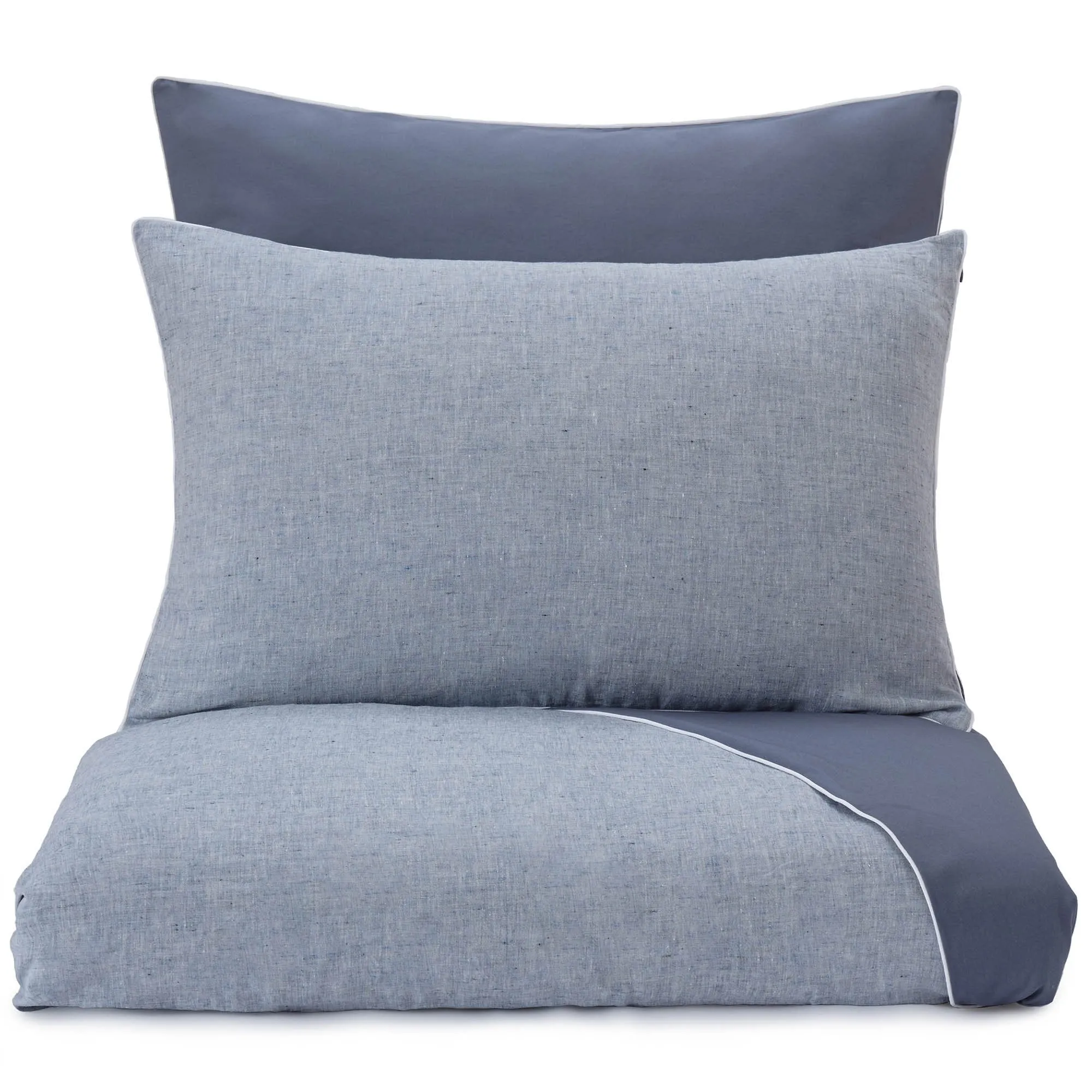 Sameiro Linen Bedding [Dark grey blue/White]