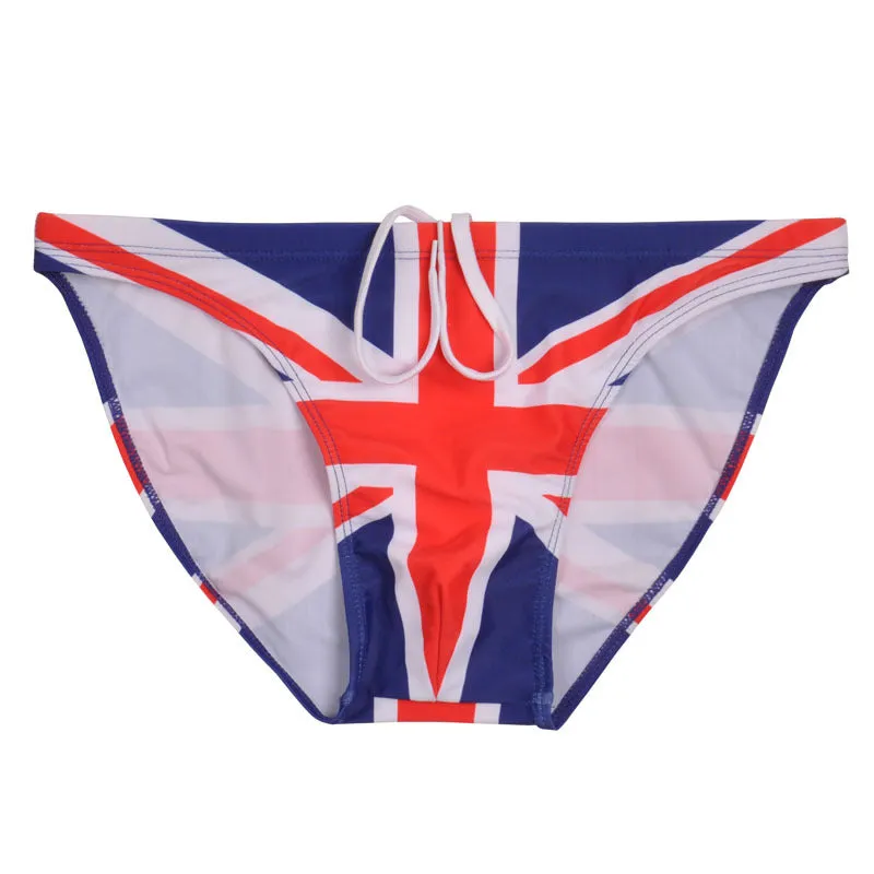 Sexy flag printing low waist swimming spa men's shorts