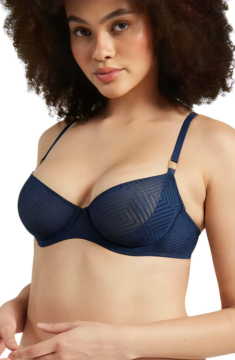 The Sheer Deco Lift Balcony Bra Navy Up to GG Cup